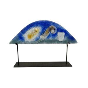 Cassandre Sandcast Glass Plaque 3D Face Includes Metal Stand 16.5" Wide